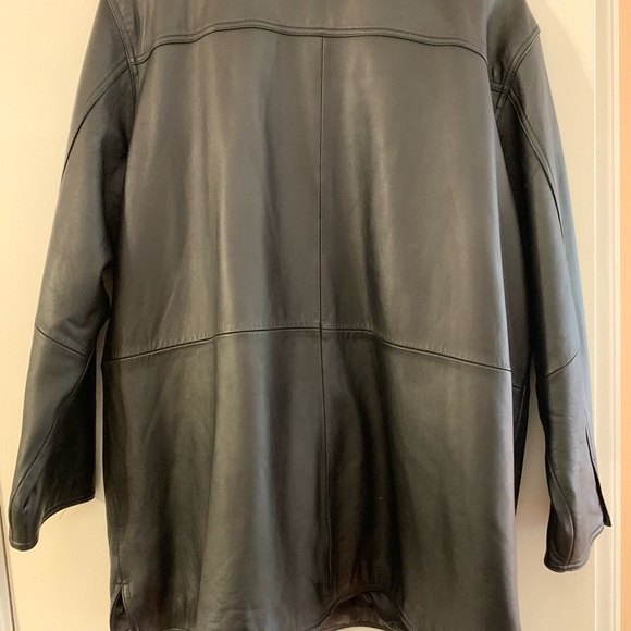 Unisex black leather jacket button down - Picture 8 of 15